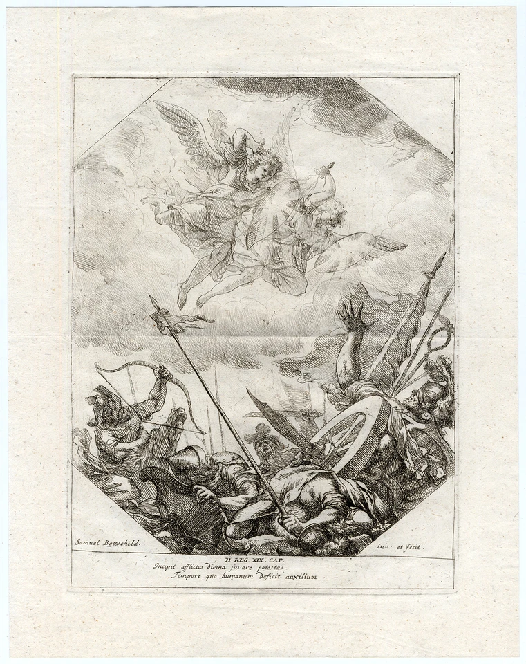 Antique Master Print-RELIGIOUS-SENNACHERIB-DEFEAT-ANGEL-Bottschild-ca. 1680 - Image 1 of 1