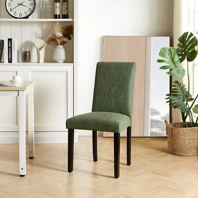 Juego de 2 sillas de comedor de cuero PU/lino taburetes laterales sin brazos cocina Foto 1 de 4