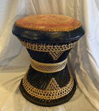 Vintage Wicker & Leather Top Footstool or Drum