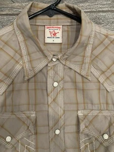 True Religion Men’s Small Brown/Tan Plaid Western Pearl Snap Shirt - Picture 1 of 9