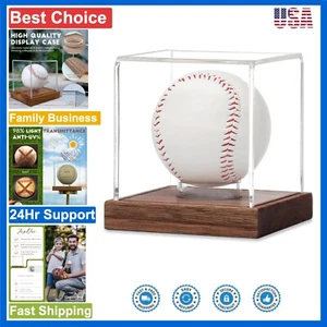 Baseball-Schutzhülle durchsichtig mit eleganter Akazienbasis - perfektes Geschenk für Fans - Bild 1 von 8