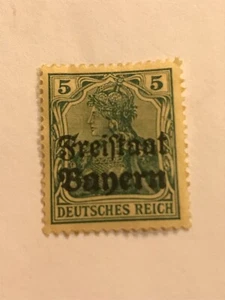 TIMBRE DEUTSCHES REICH 5 SURCHARGE FREISTAAT BAYERN COULEUR BLEU - Picture 1 of 2