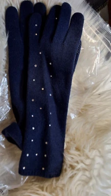Portolano Open Sesame  Navy Cashmere Screen T Glitter ouch Gloves NWT - Image 1 of 4