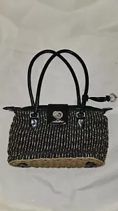 De colección Brighton "Sadie" Negro-Tostado Tejido Paja Bolso de Mano Cartera Bolso de Hombro - Imagen 1 de 8