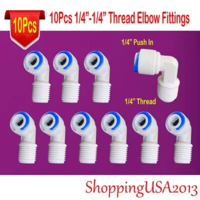 10 Pcs 1/4"-1/4" Male Elbow Fitting Connector Adaptor Push In -Thread RO - Image 1 of 4