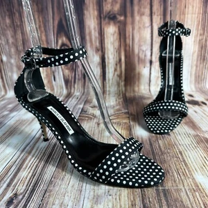 Scarpe eleganti Manolo Blahnik CHAOS taglia EU 40 US 10 nero bianco a pois tacco alto - Foto 1 di 11