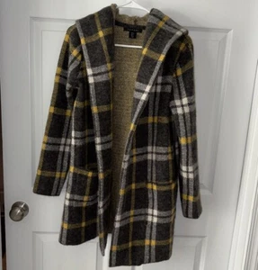 Chaqueta Suéter Tahari Para Mujer M Larga Negra Amarilla Botón Cuadros Con Capucha Nueva Con Etiquetas - Imagen 1 de 4