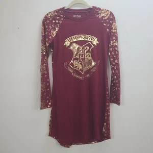 Harry Potter Nightgown Juniors Medium Maroon Metallic Gold Long Sleeve Hogwarts - Picture 1 of 10