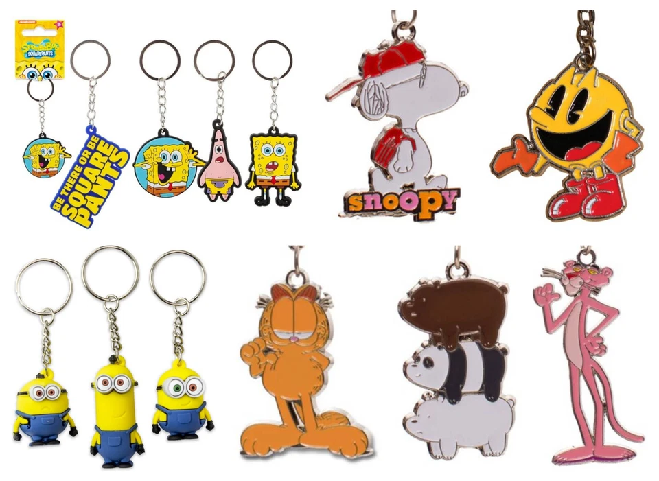 GRUPO MOYA Schlüsselanhänger SpongeBob Minions Garfield Sesamstraße Pink Panther Pac-Man