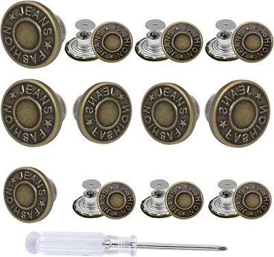 12 Sets Jeans Buttons Replacement, 17mm&20mm Adjustable No Sew Removable Metal P - Image 1 of 4
