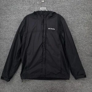 Columbia Jacket Mens M Medium Black Lightweight Windbreaker Hooded Full Zip - Picture 1 of 12
