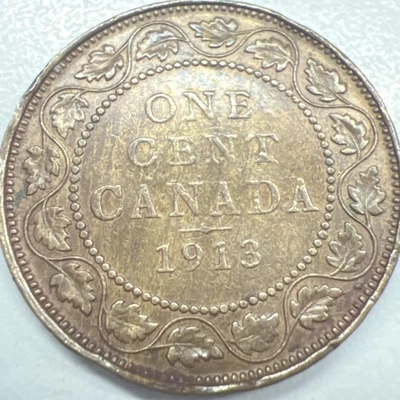 Canada One Cent 1913 AU Beautiful Larger Cent Actual Coin Nice To Add - Image 1 of 2