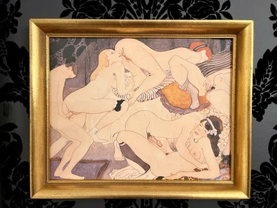 Kunstdruck des Expressionisten Willy Jaeckel „Die Orgie“ 1924 im gold Holzrahmen - Bild 1 von 3