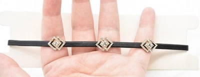 Collar Gargantilla 12" Oro-T Natasha Cuero Negro Doble Diamante Cristal Acento Foto 1 de 4