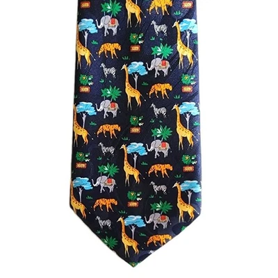 Corbata de seda Gold City para hombre azul con jirafa cebra tigre elefante zoológico profesor NUEVO Foto 1 de 4