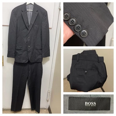 Traje HUGO BOSS Lana Virgen Negro Rayas 40R Pasolini/película 34x30 COMO SE LEE Foto 1 de 4
