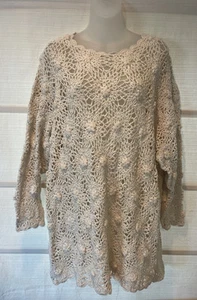 VTG ANNA GRAY Silk/Cotton Cream Bohemian Floral Crochet Tunic Sweater~1X~NWOT - Picture 1 of 9