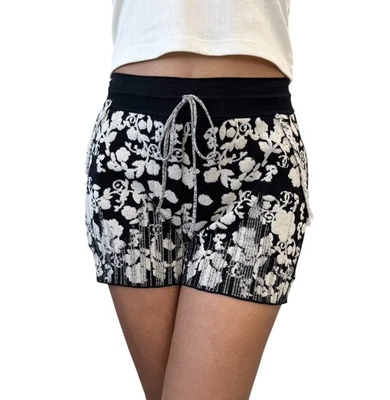 CHANEL Vintage 14C CC Logo Short Pants Bottoms #36 Black White Cotton Rayon - Image 1 of 4