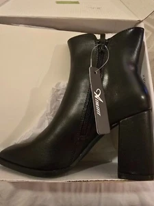 Athlefit Women's Heeled Ankle Boots Fashion Pointed Toe Chunky Block Heel Side Z - Picture 1 of 2