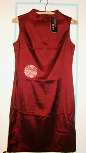 Dark Red Sleeveless Sheath Dress,Asian Medallion Accent, Imported Size US Small - Picture 1 of 6