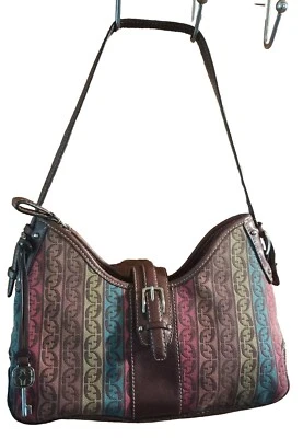 Fossil Womens Shoulder Bag Multicolor Monogram Jacquard Baguette Signature S - Image 1 of 4