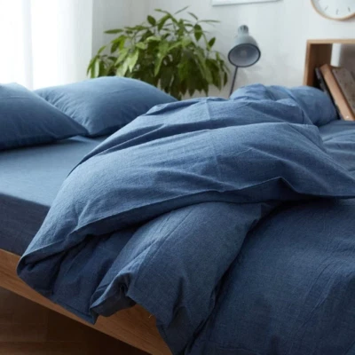 Denim Blue Linen Bedding Set Queen Comforter Twin Full Queen King Duvet Set - Image 1 of 3