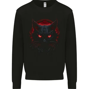 Satanic Cat Evil Halloween Kids Sweatshirt Boys Girls Jumper - Picture 1 of 3