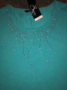 Bon Marche jade green beaded stretchy top / tshirt size 16 BNWT - Picture 1 of 4