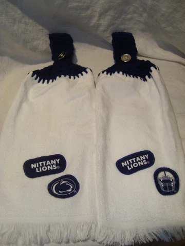 Penn State Set of 2 Handmade Crochet Kitchen Fridge Golf Bar Hand Towels NEW Cover