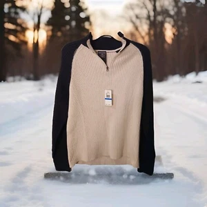 NWT Polo Jeans Co Mens XL Heavy Sweater Ribbed 1/4 Zip Ralph Lauren Flag - Picture 1 of 10