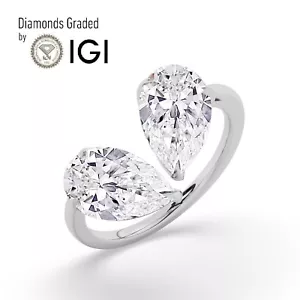 IGI, D/VS1, 3CT Solitaire im Labor gewachsene Birne Diamant Verlobungsring, 950 Platin - Bild 1 von 23