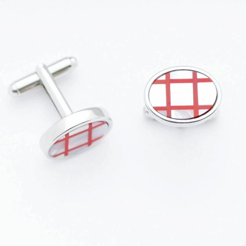 C0001 Gemelos Gemelos Rejilla Ovalada Rojo Rubí Piedra Preciosa Blanco Madreperla Foto 1 de 1