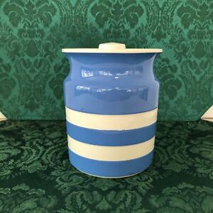 Original Cornish Kitchenware~TG Green, England~Blue & White Cannister With Lid