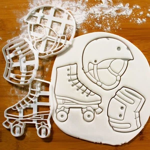 Set of 3 Roller Skate, Helmet, Knee Pad cookie cutters - Roller Derby, disco - Picture 1 of 12