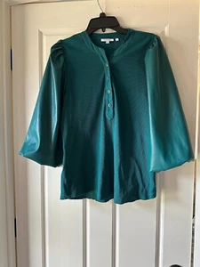 Chicos Imitación Cuero Mangas Globo Henley Top Pavo Real Talla Grande - Imagen 1 de 7