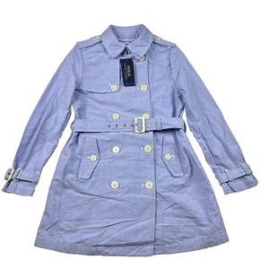 Polo Ralph Lauren Oxford Cotton outerwear Trench Coat Sz 12 NWT Plainweave Blue - Picture 1 of 12