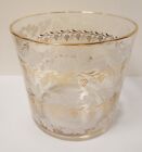 Mid-Century Modern Glass Gold Rimmed Frosted Grapevine Design 5" x 6" Ice Bucket
