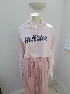 HOLLISTER PINK CROPPED BOYFRIEND TEE HOODIE SIZE XS - Picture 1 of 5