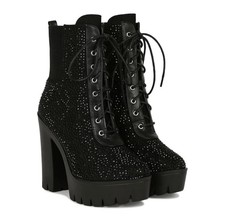 black rhinestone combat boots