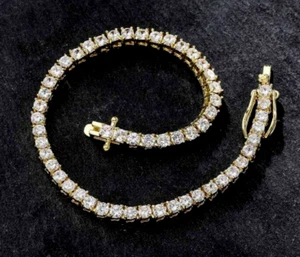 7Ct Round Cut Lab Created Diamond 14k Yellow Gold Plated Women's Tennis Bracelet - Picture 1 of 4