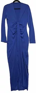 Bodenlänge V-Ausschnitt gerissenes Kleid vorne geschlitzt Kleid blau Jersey L - Bild 1 von 5