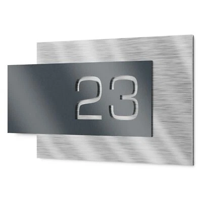 Graviers Hausnummer Schild Lasergravur anpassbar Schrift Nummer Anthr. Metallic - Image 1 of 3