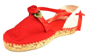 DE OSU -Spain -Girls Shoes -Red Ribbon Rose Lace Espadrilles -European 24-Size 7 - Picture 1 of 5