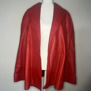 Vintage 80s Red Leather Textured Blazer I.Magnin Size Medium Melanzana Valentine - Picture 1 of 18