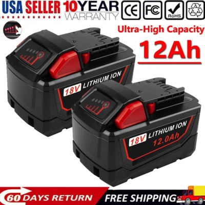 2PACK 12.0Ah Battery For Milwaukee For M18 18V Lithium High Output 48-11-1880 US