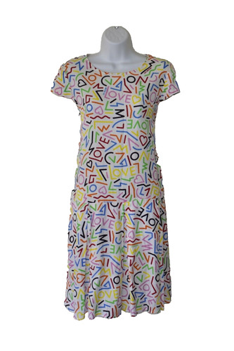 Mini abito estivo C0 Auth LOVE MOSCHINO Love stampato su bianco manica ad aletta taglia 8