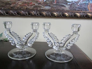 Vintage Double Arm Scroll Candle Holders with Etched Base-Elegant - Picture 1 of 4