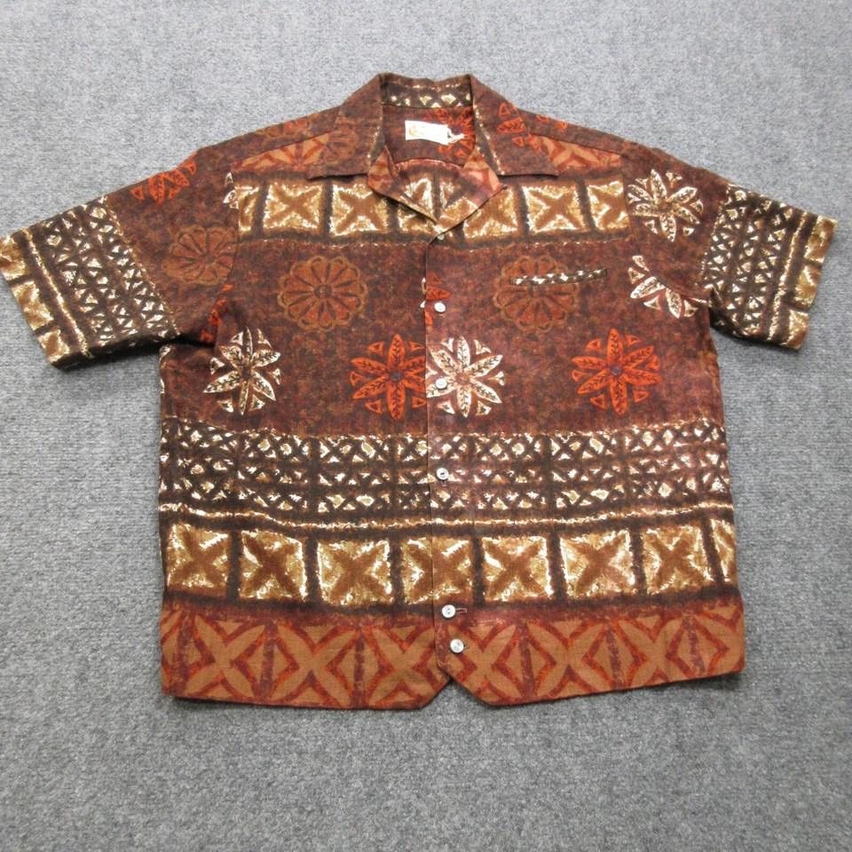 Vtg Iolani Shirt Mens Large Brown Camp Loop Hawaiian Aloha Barkcloth - Image 1 of 4