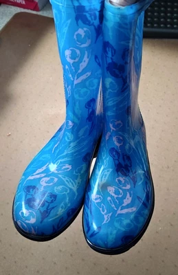 Botas de agua de lluvia de jardín Sloggers para mujer diseño azul de fantasía talla 6 usadas en excelente estado Foto 1 de 4