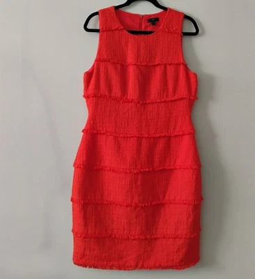 J.Crew Fringy Tweed Sheath Dress Size 12 Fiery Sunset Red Orange Fringe NWT $148 - Image 1 of 4